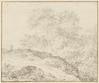 Ferdinand Kobell - Wanderer auf dem Weg unter mächtigen Bäumen.