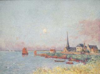 Ferdinand Loyen Du Puigaudeau - Le village de Port Launay sur les bords de la Loire: La voile rouge