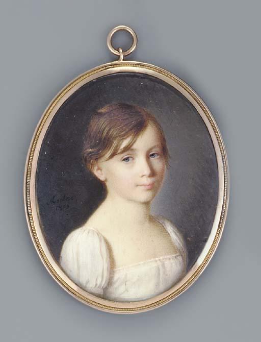 Ferdinand Machéra - A young girl, facing right in white dress, short light brown hair