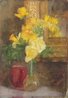 Ferdinand Oldewelt - A bouquet of yellow roses and daffodils