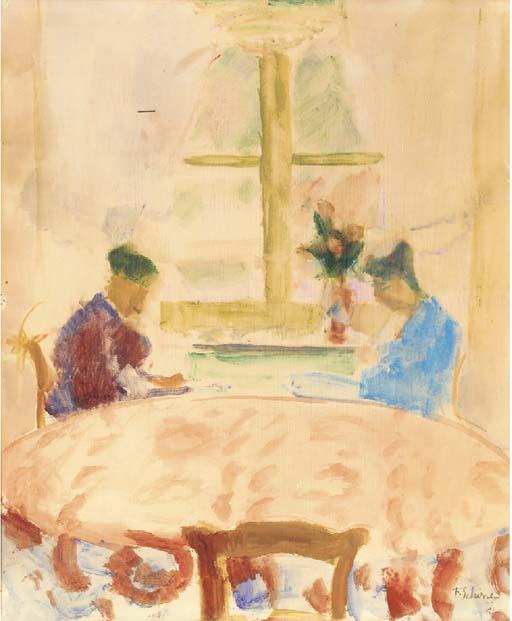 Ferdinand Schirren - Figures reading at a table
