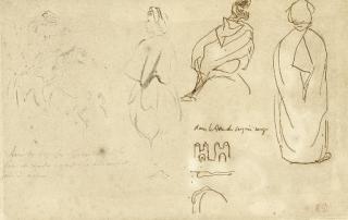 Ferdinand-Victor-Eugène Delacroix - A Horseman Brandishing A Gun, Three North African Figures And A Subsidiary Study Of The Gates Of A Town