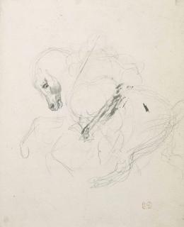 Ferdinand-Victor-Eugène Delacroix - A rearing horse with an horseman