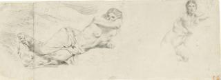 Ferdinand-Victor-Eugène Delacroix - A reclining draped woman and a seated nude woman