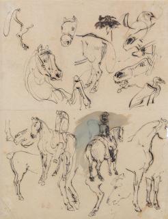 Ferdinand-Victor-Eugène Delacroix - A sheet of studies of horses, horsemen and two birds ( recto ); Studies of horses ( verso )