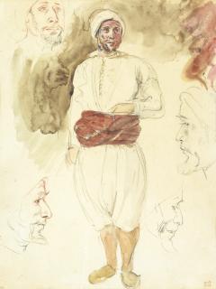 Ferdinand-Victor-Eugène Delacroix - Chef Arabeferdinand-Victor-Eugène Delacroix ; Arab Chief ; Bears The Delacroix Sale Stamp Lower Right ; Watercolour, Red And Black Chalks, Slighltly Heightened With White