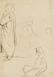 Ferdinand-Victor-Eugène Delacroix - Etude de Figures Drapées Dans Des Djellabas