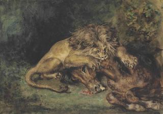 Ferdinand-Victor-Eugène Delacroix - Lion Dévorant Un Cheval