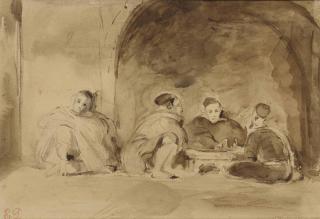 Ferdinand-Victor-Eugene Delacroix - Scène de vie quotidienne au Maroc
