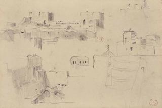 Ferdinand-Victor-Eugène Delacroix - Studies Of Houses And A Two-Towered Building At Meknès