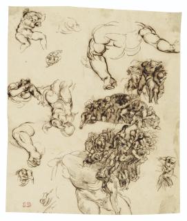 Ferdinand-Victor-Eugène Delacroix - Studies of nude figures, after Michelangelo