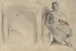 Ferdinand-Victor-Eugène Delacroix - Study of A Seated Man In Oriental Dress And Study of A Figure In A Doorway