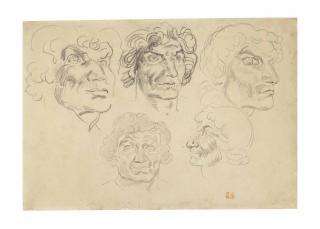 Ferdinand-Victor-Eugène Delacroix - Study of five heads
