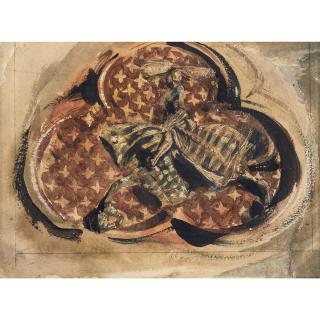 Ferdinand-Victor-Eugène Delacroix - Trilobe Architectural Avec Un Chevalier