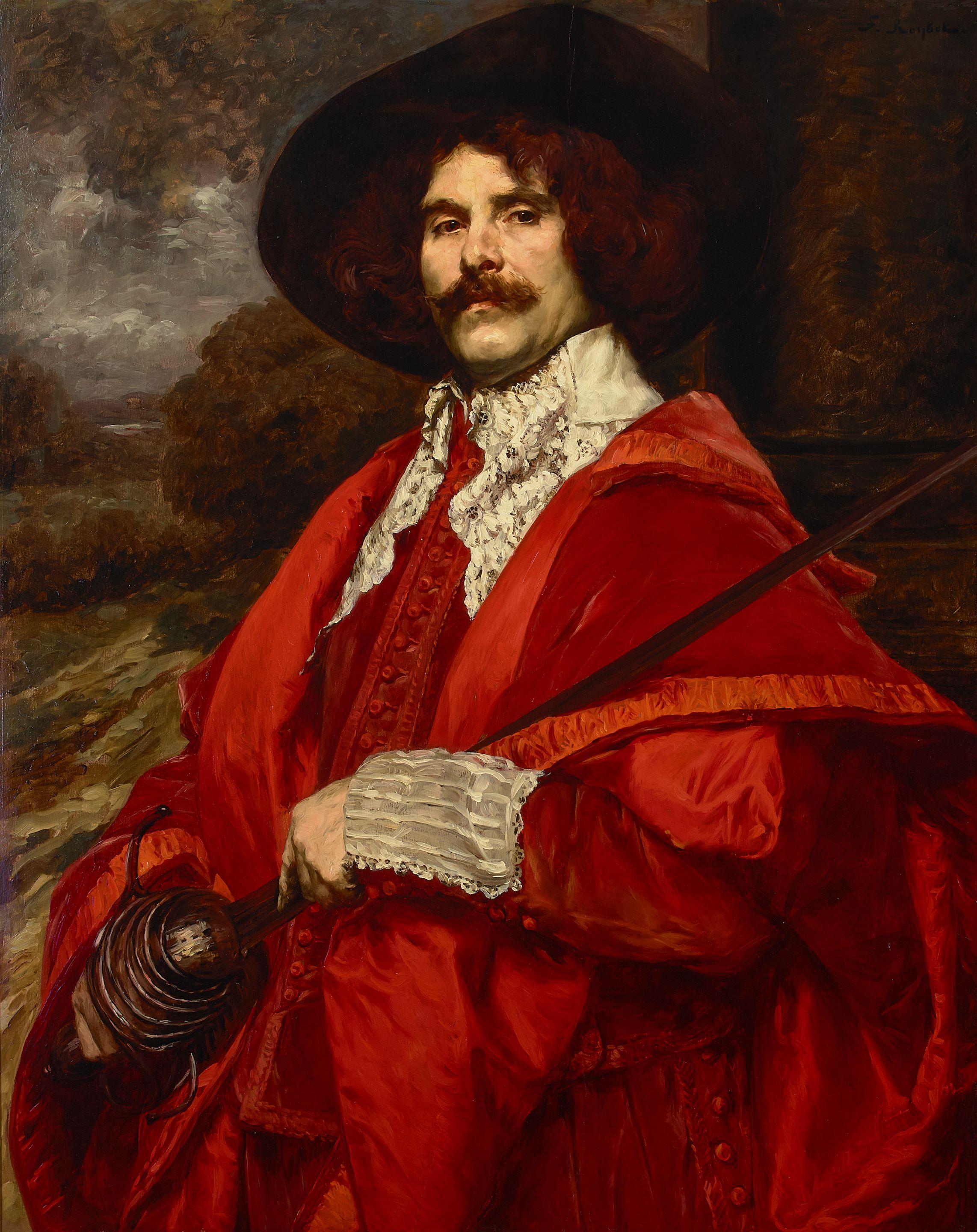 Ferdinand Victor Léon Roybet - A portrait of a cavalier in red robes and a black hat