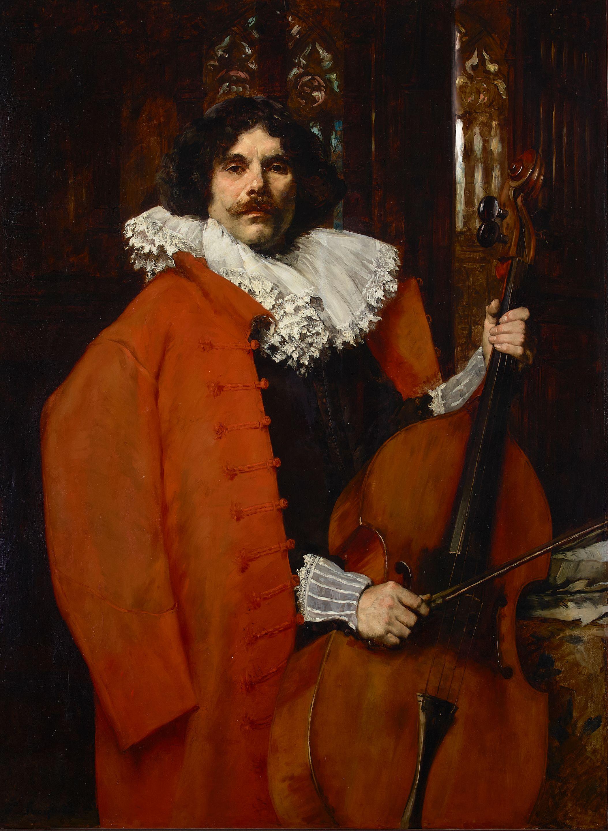 Ferdinand Victor Léon Roybet - A portrait of a gentleman in a red coat playing a cello