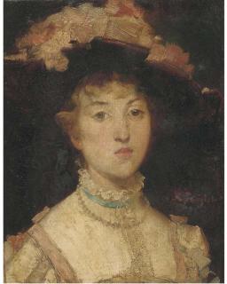 Ferdinand Victor Léon Roybet - La Jeune Fille Au Chapeau Rose