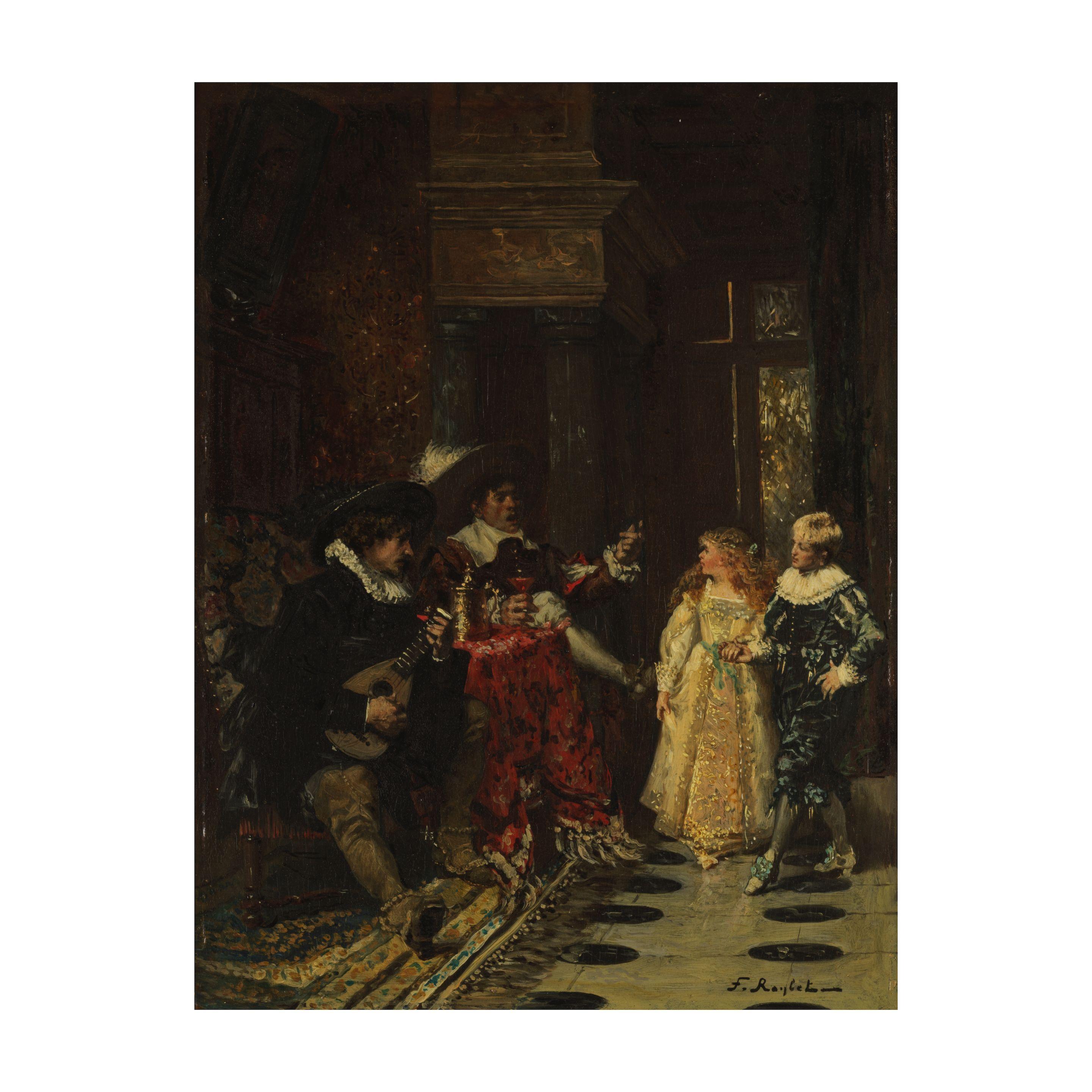 Ferdinand Victor Leon Roybet - Scène d\'intérieur au musiciens et jeune couple