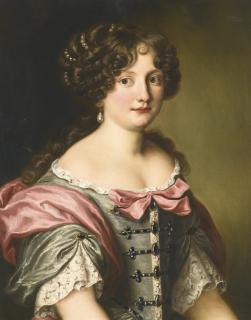 Ferdinand Voet - Portrait Of Anna Maria Carpegna Naro (1651-1731), Half Length, Wearing A Dress With Fine Lace And Pink Bows