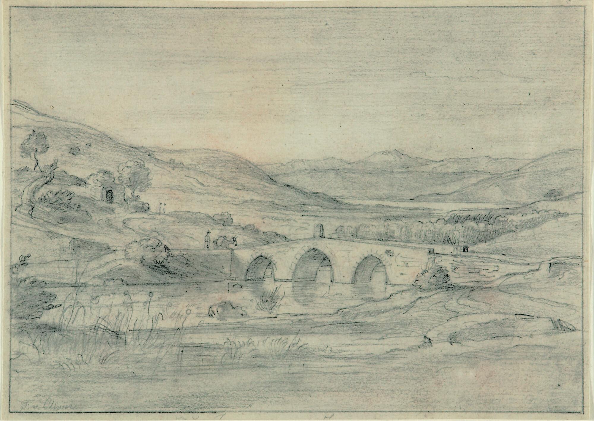 Ferdinand von Olivier - Biblische Landschaft mit Jordanbrücke.