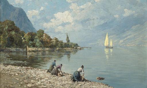 Ferdinando Silvani - Washerwomen on a North Italian lake