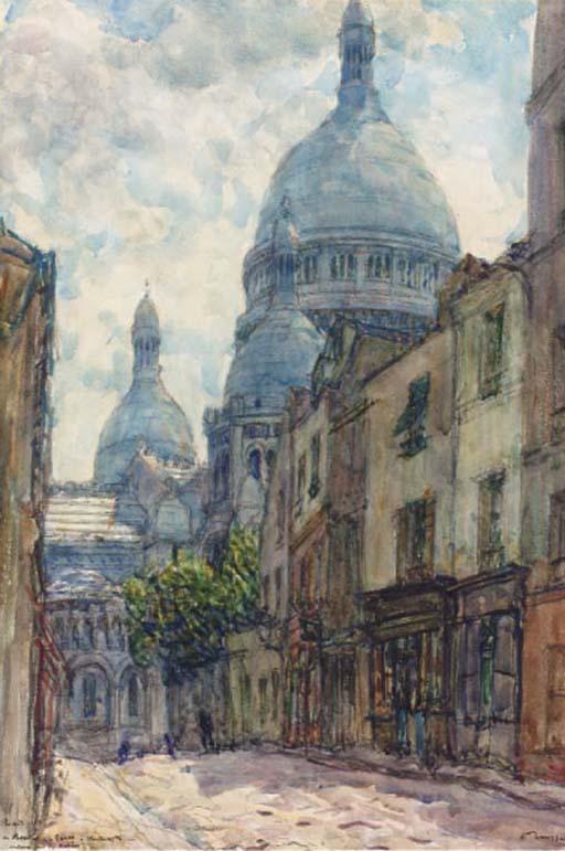 Fernand-Fortuné Truffaut - Vue du Sacré-Coeur depuis la rue du chevalier de la Barre, Montmartre