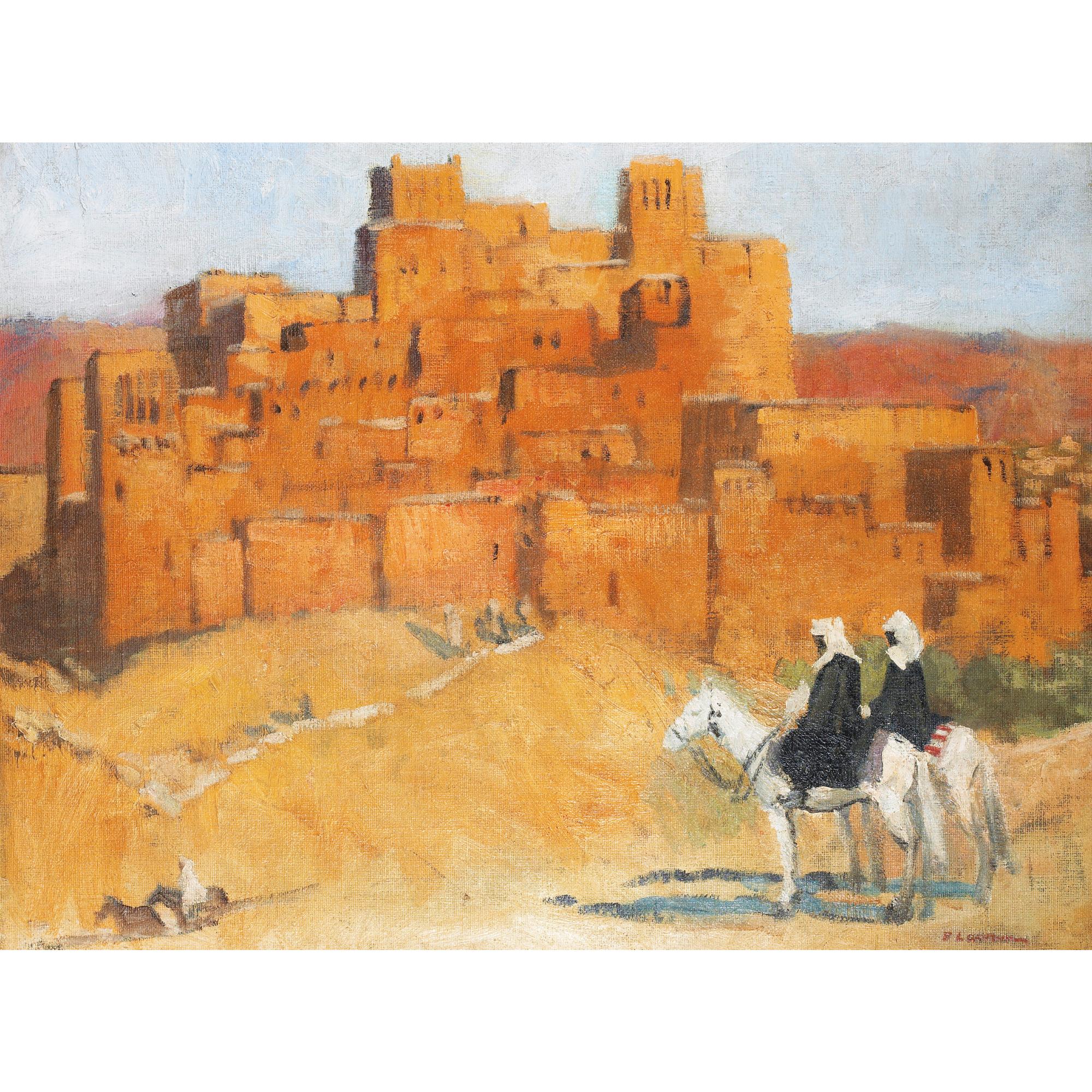 Fernand Lantoine - Cavaliers Du Sud Marocain Devant Une Casbahfernand Lantoine ; Moroccan Horsemen Near A Casbah ; Signed Lower Right ; Oil On Canvas