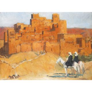 Fernand Lantoine - Cavaliers Du Sud Marocain Devant Une Casbahfernand Lantoine ; Moroccan Horsemen Near A Casbah ; Signed Lower Right ; Oil On Canvas