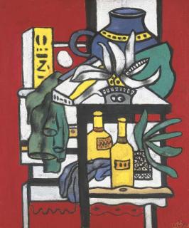 Fernand Léger - Deux bouteilles jaunes sur un fond rouge