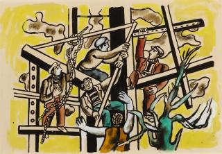 Fernand Léger - Les Constructeurs À L\'Arbre Sur Fond Jaune