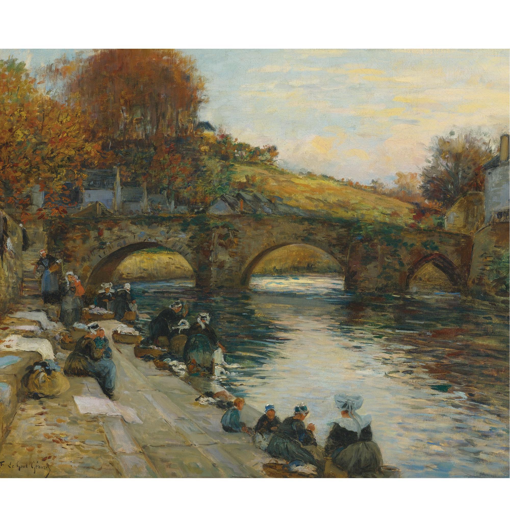 Fernand Marie Eugène Legout-Gérard - French Brittany Washerwomen On The Edge Of The River
