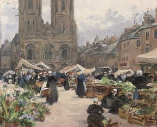 Fernand Marie Eugène Legout-Gérard - Marché près d\'eglise de Notre-Dame, Saint Lô