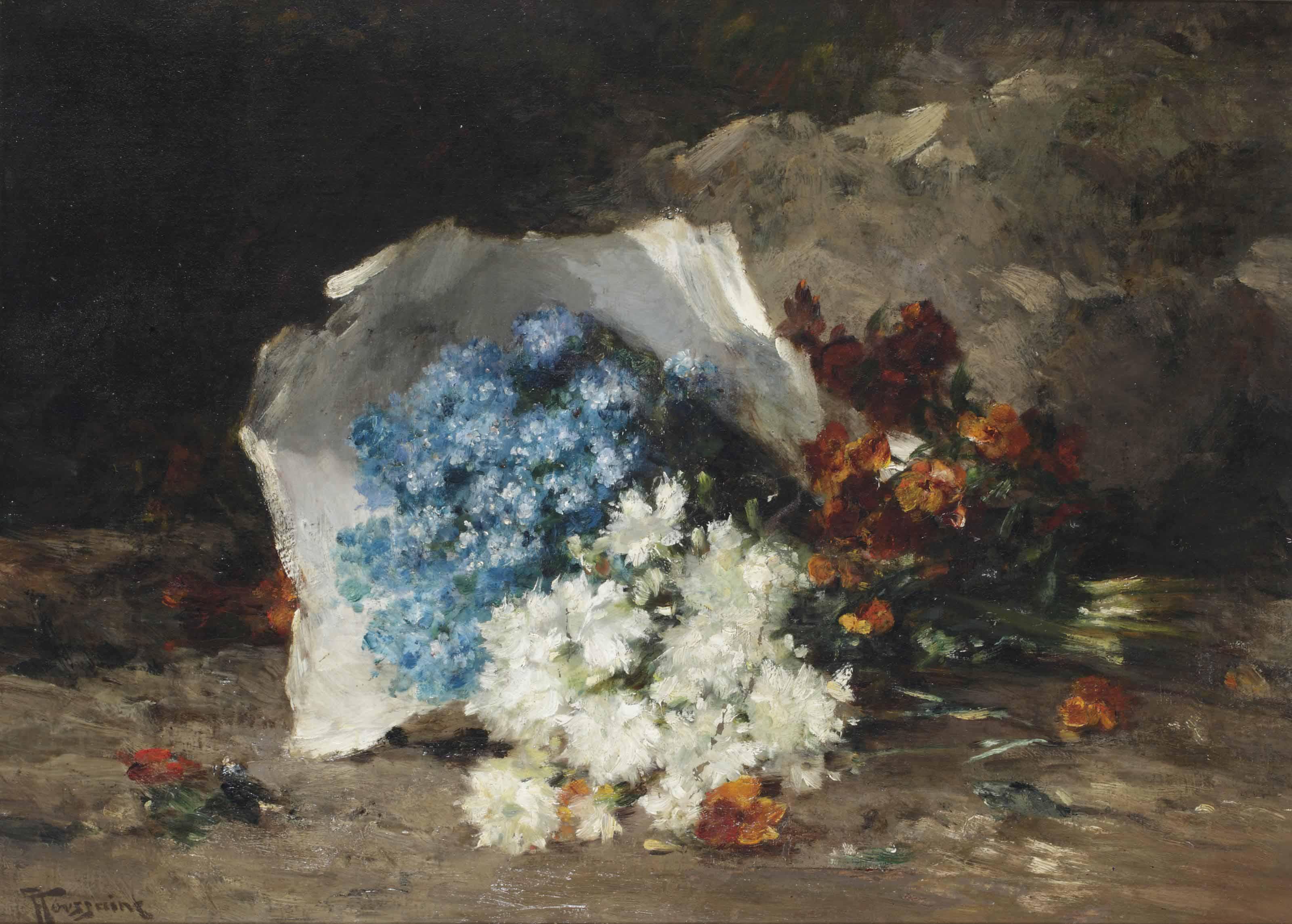 Fernand Toussaint - A bouquet with blue and white flowers