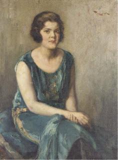Fernand Toussaint - An Elegant Lady in a Blue Dress