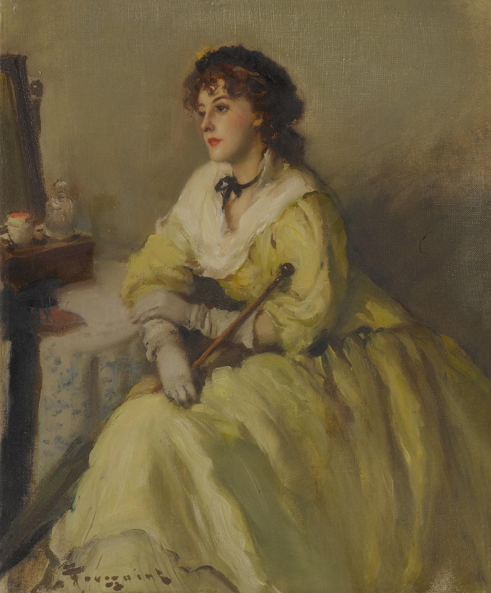 Fernand Toussaint - An Elegant Lady in a Yellow Dress