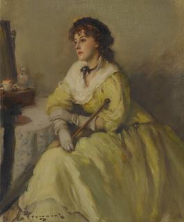 Fernand Toussaint - An Elegant Lady in a Yellow Dress