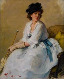 Fernand Toussaint - An Elegant Lady with a Parasol