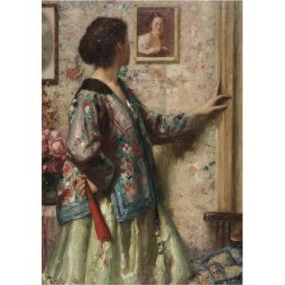 Fernand Toussaint - Belgian  Jeune Fille Regardant Un Tableau De Fragonard