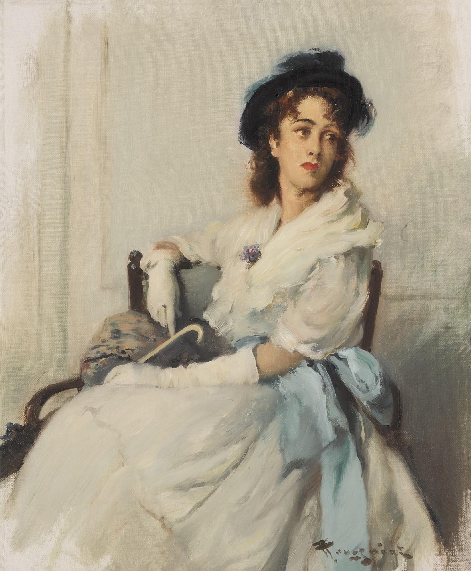 Fernand Toussaint - Elegant Lady with Parasol