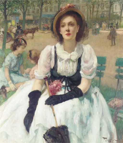 Fernand Toussaint - Femme Élégante Au Parc, Paris