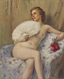 Fernand Toussaint - Nue à l\'éventail
