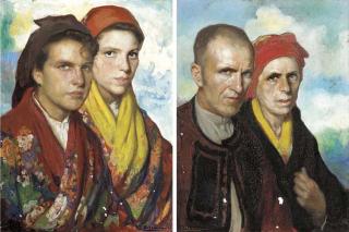 Fernando Álvarez De Sotomayor Y Zaragoza - A man and a woman in local dress; and two women in similar costume