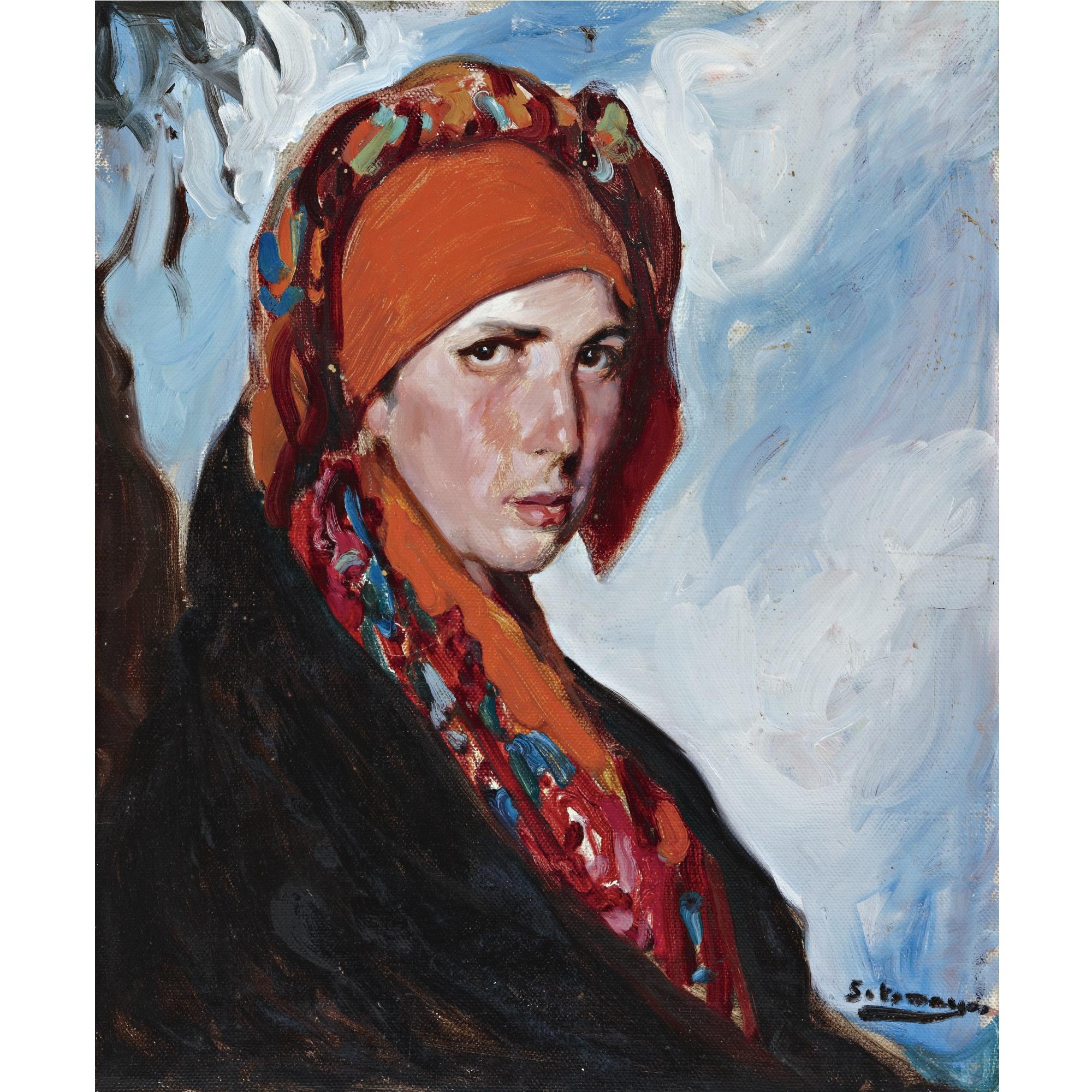 Fernando Alvarez De Sotomayor - Spanish mujer Con Pañuelo Rojo (Woman With Red Scarf)