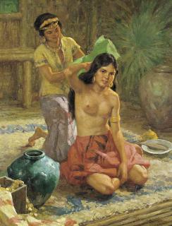 Fernando Cueto Amorsolo - A beauty washing her hair