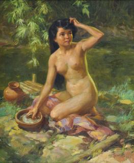 Fernando Cueto Amorsolo - Bathing By The Stream