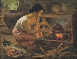 Fernando Cueto Amorsolo - Girl Preparing A Meal