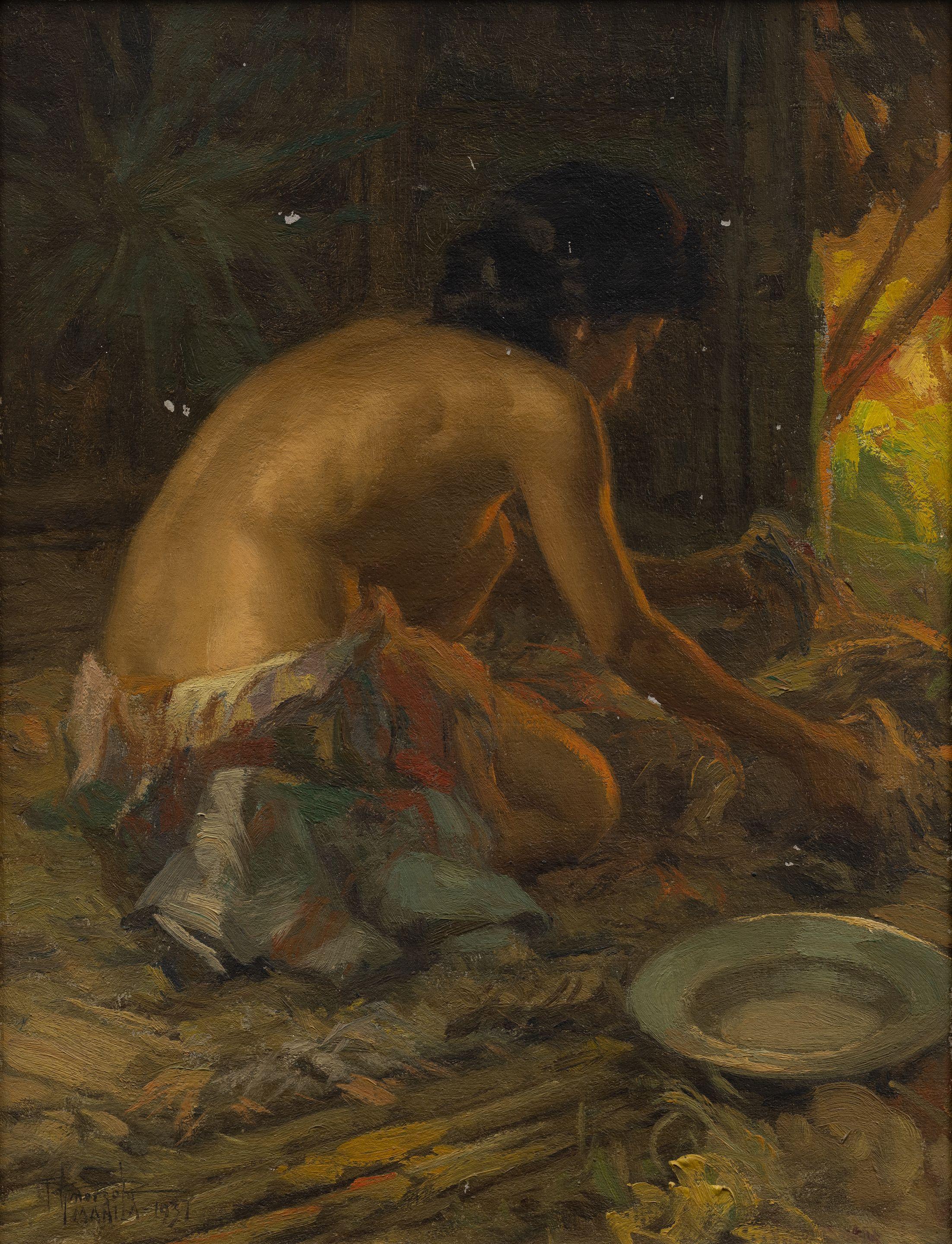 Fernando Cueto Amorsolo - Sorting Fibre and Feathers for Weaving