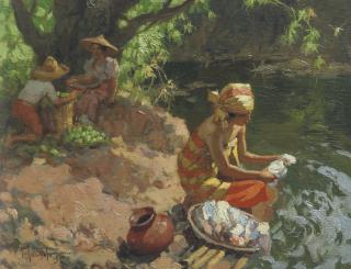 Fernando Cueto Amorsolo - Washing By The River