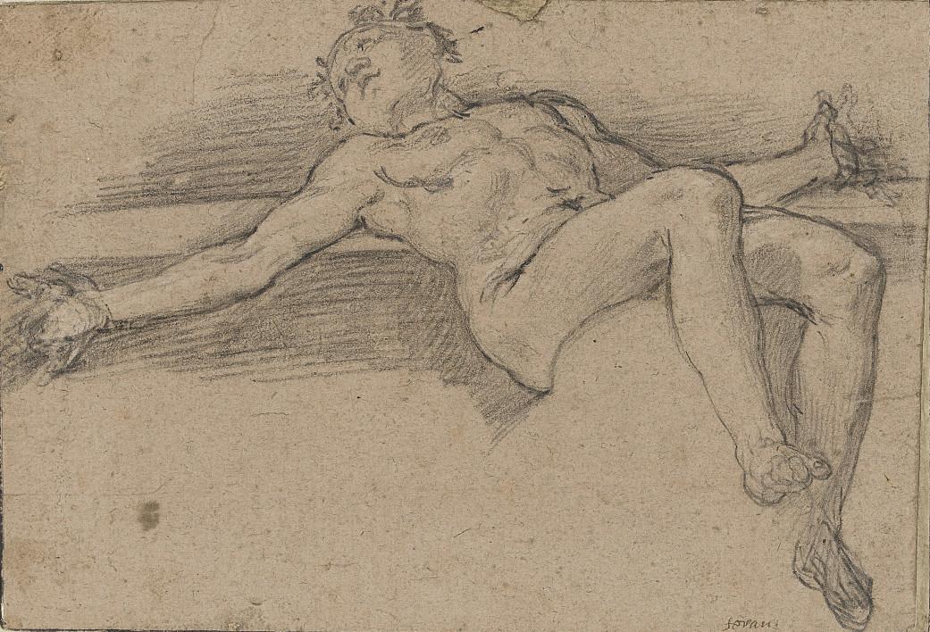 Ferrau Fenzoni - A reclining male nude with outspread arms