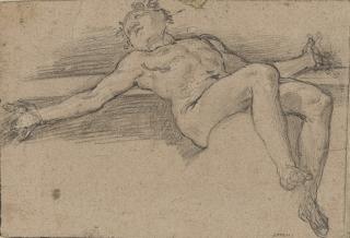 Ferrau Fenzoni - A reclining male nude with outspread arms